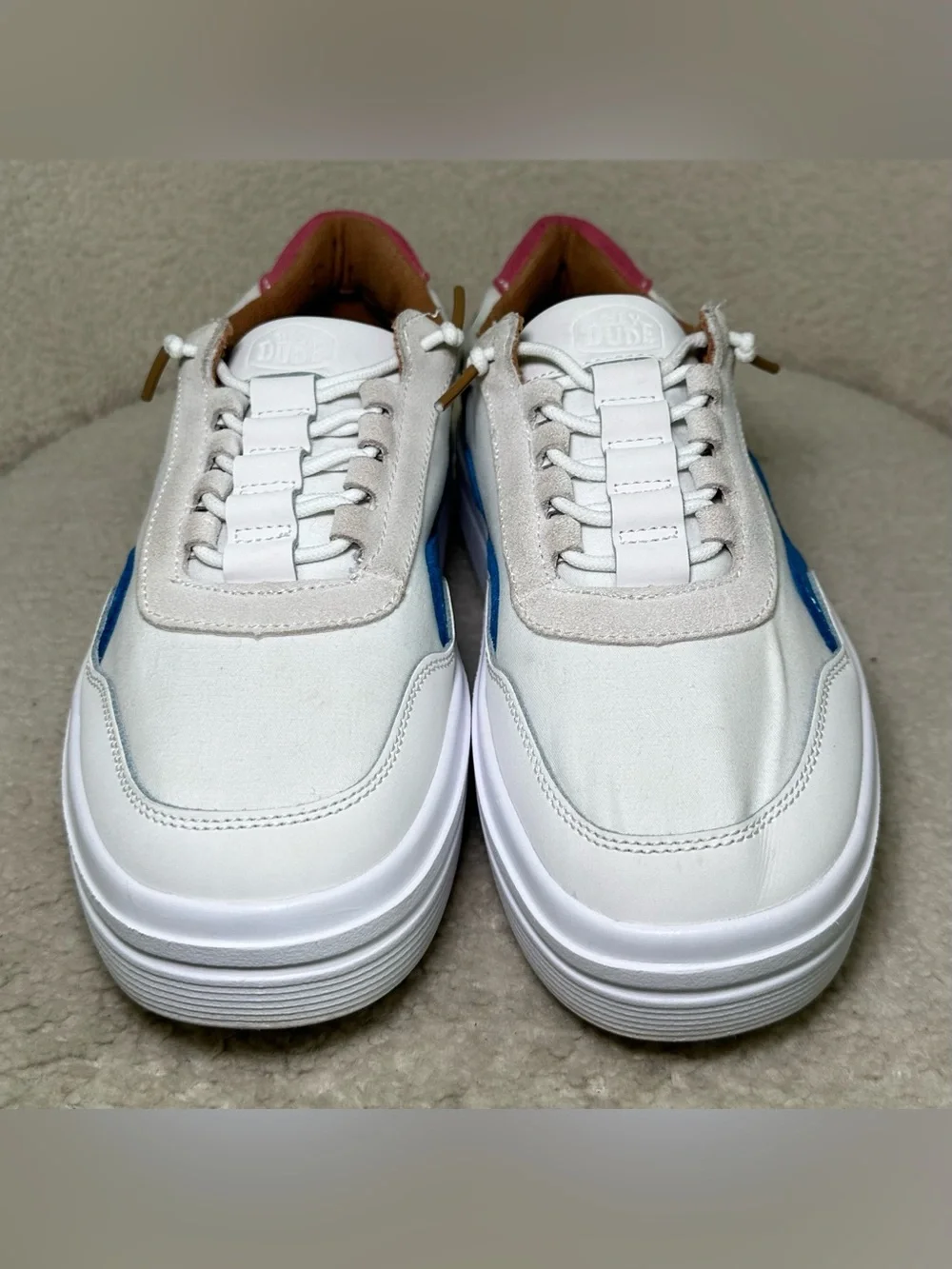 Hey Dude Hudson Lift Colorblock Platform Sneakers White Blue Pink Cute Colorful